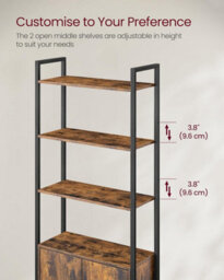 Songmics Shelving Unit, 6-Tier Tall Bookcase, Bookshelf With Door, Metal Frame, Adjustable Shelves, Rustic Brown And Ink Black - thumbnail 5