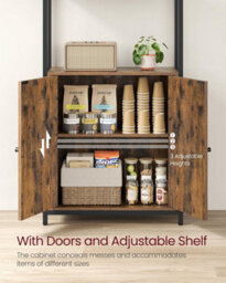 Songmics Shelving Unit, 6-Tier Tall Bookcase, Bookshelf With Door, Metal Frame, Adjustable Shelves, Rustic Brown And Ink Black - thumbnail 4