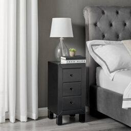 Furniturebox Uk Lexi Contemporary Black Mirrored Bedside Table Side Table Bedroom Cabinet Modern Slimline 3 Drawer Reflective - thumbnail 1
