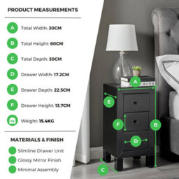 Furniturebox Uk Lexi Contemporary Black Mirrored Bedside Table Side Table Bedroom Cabinet Modern Slimline 3 Drawer Reflective - thumbnail 7