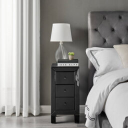 Furniturebox Uk Lexi Contemporary Black Mirrored Bedside Table Side Table Bedroom Cabinet Modern Slimline 3 Drawer Reflective - thumbnail 2