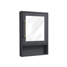 Homestylestore 450 X 650mm Black Grey Wall Mounted Corner Mirrored Door Bathroom Cabinet And Brushed Brass T Bar Handle - thumbnail 1