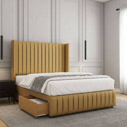 REGIONAL FURNISHINGS Divan Bed Set Mustard Plush Velvet Upholstered 54Inch Headboard & Footboard 2Drawers Footend & No Mattress In 4Ft 4Ft6 5Ft 6Ft - thumbnail 2