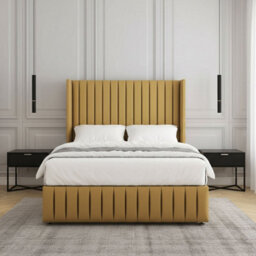 REGIONAL FURNISHINGS Divan Bed Set Mustard Plush Velvet Upholstered 54Inch Headboard & Footboard 2Drawers Footend & No Mattress In 4Ft 4Ft6 5Ft 6Ft - thumbnail 3