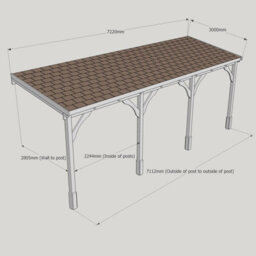 Felt Shingle Roof Car Port 4 Post - Wood - L300 X W722 Cm - Rustic Brown - thumbnail 5