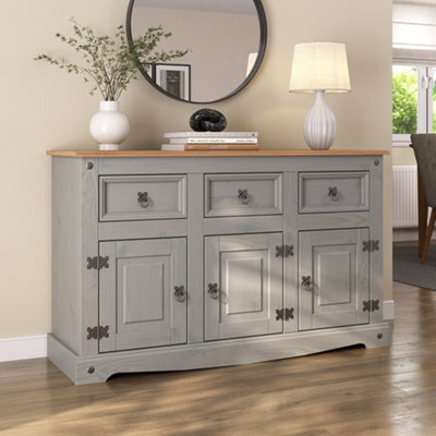 Mews Corona Grey Sideboard 3 Door Solid Pine Mexican 3 Drawer Cupboard Description - image 1