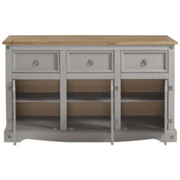 Mews Corona Grey Sideboard 3 Door Solid Pine Mexican 3 Drawer Cupboard Description - thumbnail 2