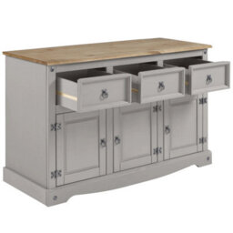 Mews Corona Grey Sideboard 3 Door Solid Pine Mexican 3 Drawer Cupboard Description - thumbnail 3