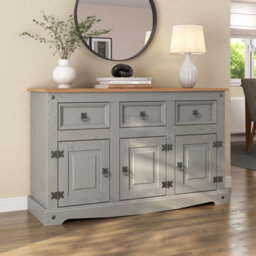 Mews Corona Grey Sideboard 3 Door Solid Pine Mexican 3 Drawer Cupboard Description - thumbnail 1