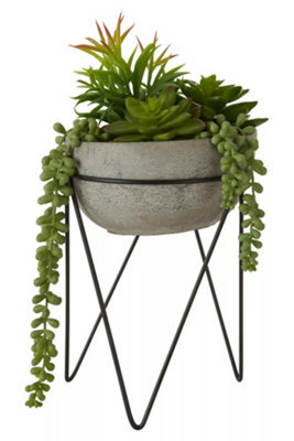 Premier Housewares Fiori Mixed Succulent With Metal Stand Artificial Plant Foliage - image 1