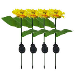 Gardenwize Pack Of 4 Solar Powered Sunflower Stake Lights Garden Pathway Walkway Lighting - thumbnail 3