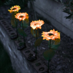 Gardenwize Pack Of 4 Solar Powered Sunflower Stake Lights Garden Pathway Walkway Lighting
