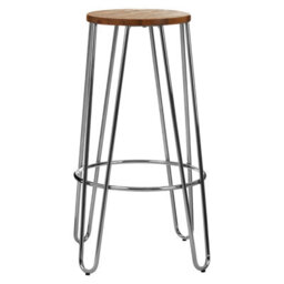 Orsina Versatile Chrome Metal And Elm Wood Round Bar Stool, Hairpin Stool, Sturdy Stool For Bar, Kitchen Counter, - thumbnail 2