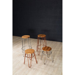 Orsina Versatile Chrome Metal And Elm Wood Round Bar Stool, Hairpin Stool, Sturdy Stool For Bar, Kitchen Counter, - thumbnail 3