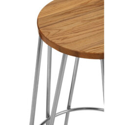 Orsina Versatile Chrome Metal And Elm Wood Round Bar Stool, Hairpin Stool, Sturdy Stool For Bar, Kitchen Counter, - thumbnail 4