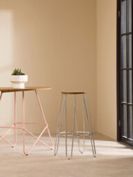 Orsina Versatile Chrome Metal And Elm Wood Round Bar Stool, Hairpin Stool, Sturdy Stool For Bar, Kitchen Counter, - thumbnail 6