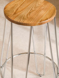 Orsina Versatile Chrome Metal And Elm Wood Round Bar Stool, Hairpin Stool, Sturdy Stool For Bar, Kitchen Counter, - thumbnail 7