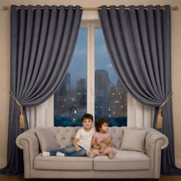 Oxford Homeware Eyelet Linen Effect Curtains Charcoal Fully Lined 100%blackout Thermal Insulated Curtains Pair (W)228Cm X (L)228Cm - thumbnail 7