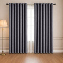 Oxford Homeware Eyelet Linen Effect Curtains Charcoal Fully Lined 100%blackout Thermal Insulated Curtains Pair (W)228Cm X (L)228Cm
