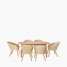 Pacific Lifestyle Cabon Acacia Wood And Pu Rattan Outdoor 6 Seater Dining Set - thumbnail 3