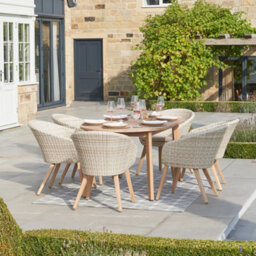 Pacific Lifestyle Cabon Acacia Wood And Pu Rattan Outdoor 6 Seater Dining Set - thumbnail 1