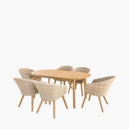 Pacific Lifestyle Cabon Acacia Wood And Pu Rattan Outdoor 6 Seater Dining Set - thumbnail 4