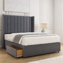Bsspoke Hannah Divan Bed Set Steel Plush Velvet 54Inch Wingedback Headboard & 2 Drawers Footend No Mattress In 4Ft 4Ft6 5Ft 6Ft - thumbnail 1