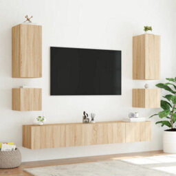 Berkfield Tv Wall Cabinet With Led Lights Sonoma Oak 100X35X31 Cm - thumbnail 7
