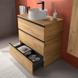 Cygnus bath Bequia Metal 3C Vanity Unit 100Cm Oak Worktop Basin Ceramic - thumbnail 2