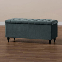 120Cm Cubed Ottoman Storage Box With Wooden Legs, Steel Grey Velvet Upholstered Chesterfield Footstool Storage Ottoman Bench