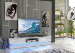 Bloom Tv Unit 180Cm White With High Gloss Doors And Led Lighting - Creative Furniture - thumbnail 2