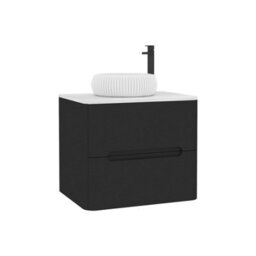 Royal Bathrooms Venice 600mm Matt Nocturne Black Wall Mounted Bathroom Countertop Vanity Unit 2 Drawer With Milan Basin - thumbnail 7