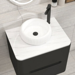 Royal Bathrooms Venice 600mm Matt Nocturne Black Wall Mounted Bathroom Countertop Vanity Unit 2 Drawer With Milan Basin - thumbnail 6