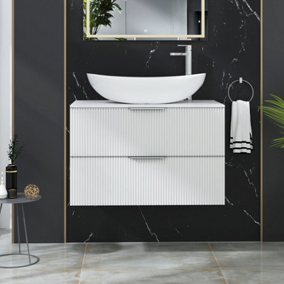 Royal Bathrooms Evora 800mm Matt White Fluted Wall Hung Countertop Vanity Unit 2 Drawer With Cesar Basin - image 1