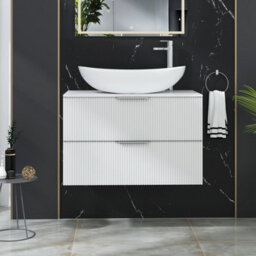 Royal Bathrooms Evora 800mm Matt White Fluted Wall Hung Countertop Vanity Unit 2 Drawer With Cesar Basin - thumbnail 1