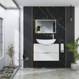 Royal Bathrooms Evora 800mm Matt White Fluted Wall Hung Countertop Vanity Unit 2 Drawer With Cesar Basin - thumbnail 2