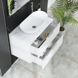 Royal Bathrooms Evora 800mm Matt White Fluted Wall Hung Countertop Vanity Unit 2 Drawer With Cesar Basin - thumbnail 3