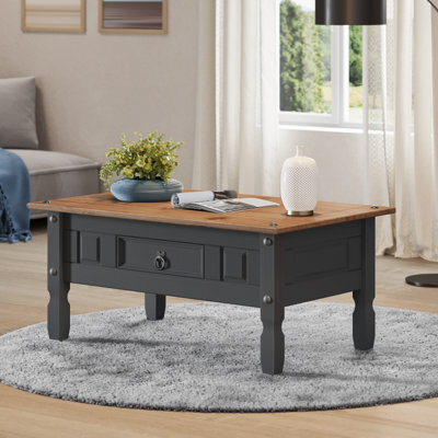 Mercers Furniture Corona Charcoal 1 Drawer Coffee Table Solid Wood Pine Wooden Painted Dark Grey With Mexican Styling - image 1