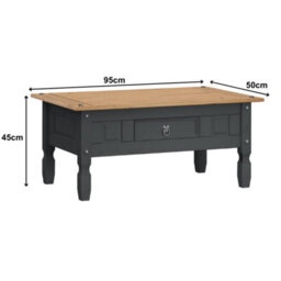 Mercers Furniture Corona Charcoal 1 Drawer Coffee Table Solid Wood Pine Wooden Painted Dark Grey With Mexican Styling - thumbnail 4