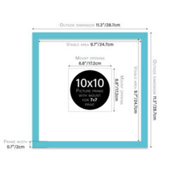 "10X10"" Turquoise Picture Frame - 10X10"" Square Frame With 7X7"" Mount For 10X10""/7X7"" Pictures Art Deco Style Thin Edge, 1 Pack" - thumbnail 2