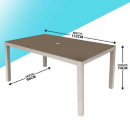 Dellonda Fusion Tempered Glass Garden Dining Table & Parasol Hole, Light Grey - thumbnail 4