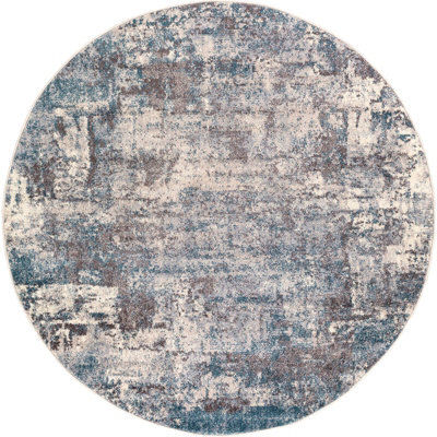 Livabliss Round Ankara-Abstract Blue Beige Modern Marble Living Dining Bedroom Rug 160 X 160 Cm Easy Care, Non Shedding - image 1