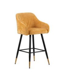 MiHOMEUK Zurich Velvet Bar Stool Contemporary Velvet Counter Stool With Metal Legs & Padded Back Mustard W52.5 X D51.5 X H96 Cm