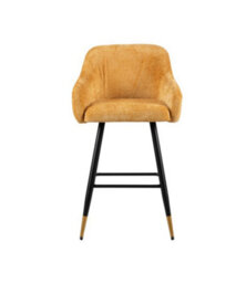 MiHOMEUK Zurich Velvet Bar Stool Contemporary Velvet Counter Stool With Metal Legs & Padded Back Mustard W52.5 X D51.5 X H96 Cm - thumbnail 2