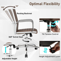 Gainoom Brown Office Chair Height Adjustable Conference Room Chair With Rocking Backrest & Armrests - thumbnail 6