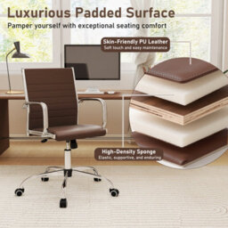 Gainoom Brown Office Chair Height Adjustable Conference Room Chair With Rocking Backrest & Armrests - thumbnail 7