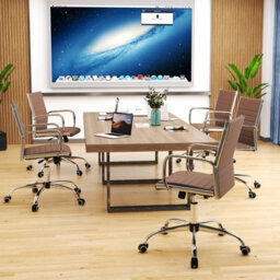 Gainoom Brown Office Chair Height Adjustable Conference Room Chair With Rocking Backrest & Armrests - thumbnail 4