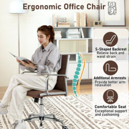 Gainoom Brown Office Chair Height Adjustable Conference Room Chair With Rocking Backrest & Armrests - thumbnail 8