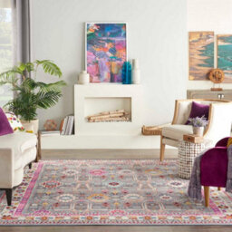Grey Multi Persian Rug, Stain-Resistant Bordered Floral Rug, Traditional Luxurious Rug For Dining Room-61Cm X 173Cm (Runner) - thumbnail 2