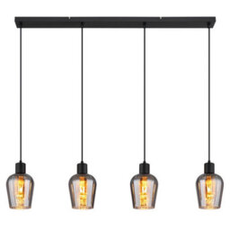 Luminosa Lighting Luminosa Ryan Bar Pendant Ceiling Light Matt Black Smoke Glass Shade 4X E27 - thumbnail 3